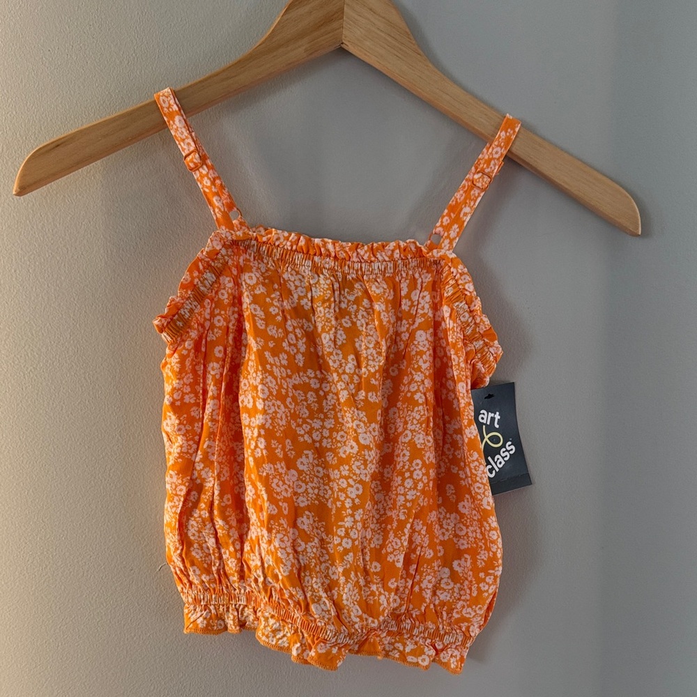 Art Class Girls Orange and White Floral Top